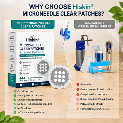 ✨Hiskin ® 2-in-1 Microneedle & Hydrocolloid Patch🍀 | Removes raised moles, acne, flat warts, and skin tags | Helps improve wrinkles, scars, and blemishes | Invisible patches for face and body